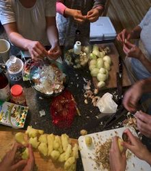 Sauce Making: Garlic, Ginger, and onion chopping
NOTE: use small teaspoon to scrape skin off ginger